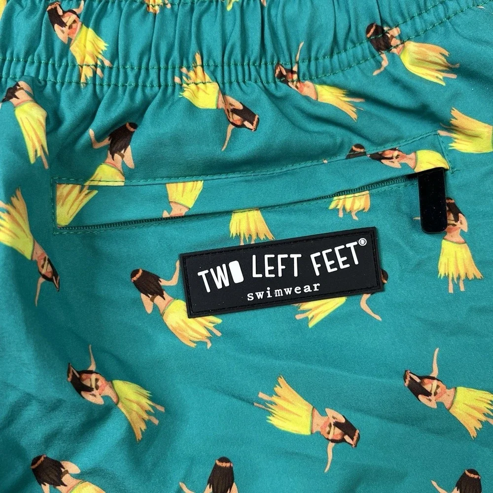 Two Left Feet Swim Trunks Men's XL‎ Floral Hawaiian Hula Dancer Swim Shorts